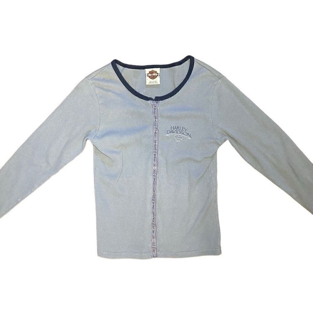 Harley Davidson Vtg 2002 Women’s Long Sleeve Cotton Shirt Blue Size Small